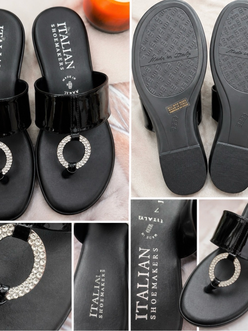 Daydreamer Black Patent Sandals with Rhinestone Ring SIZE 7 NWT - Picture 2 of 4